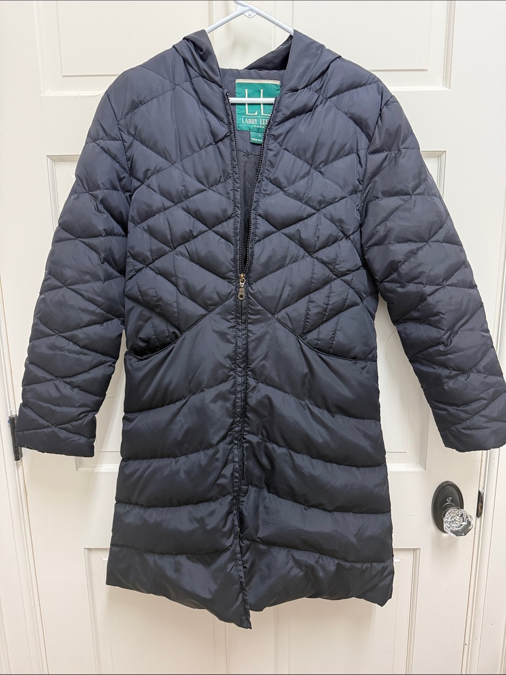 Larry Levine Black Down Quilted Hooded Puffer Coat